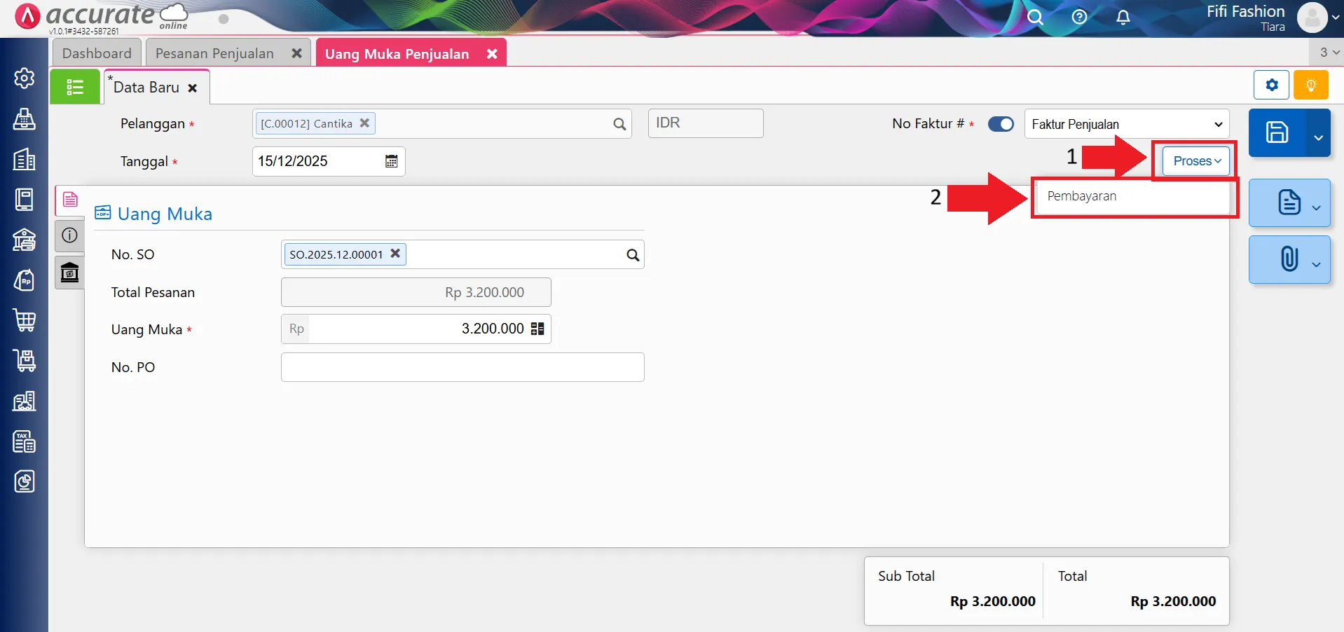 Mencatat uang muka penjualan berupa barang